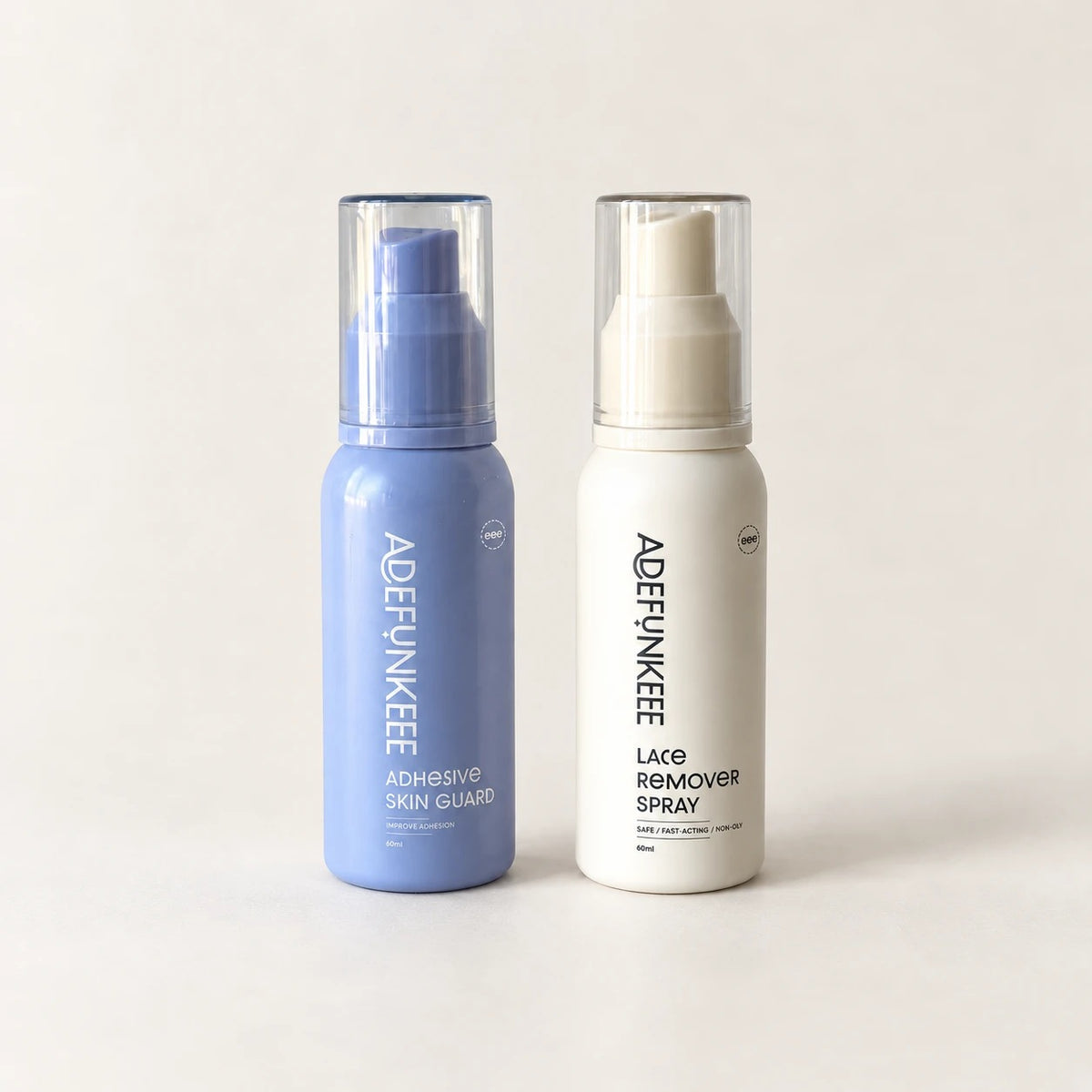 Safe Edges Duo: Adhesive Skin Guard bottle beside the Lace Removal Spray bottle