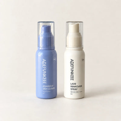 Safe Edges Duo: Adhesive Skin Guard bottle beside the Lace Removal Spray bottle